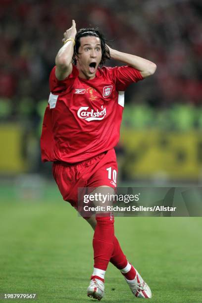 May 25: Luis Garcia of Liverpool reacts during the UEFA Champions League Final match between AC Milan and Liverpool at Ataturk Stadium on May 25,...