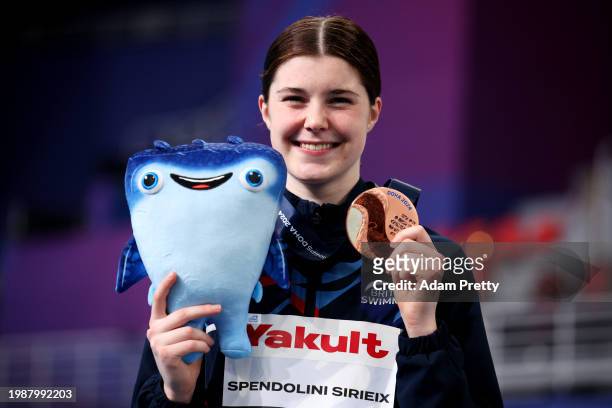 Bronze Medalist, Andrea Spendolini Sirieix of Team Great Britain pose with their medals during the Medal Ceremony after the Women's 10m Platform...