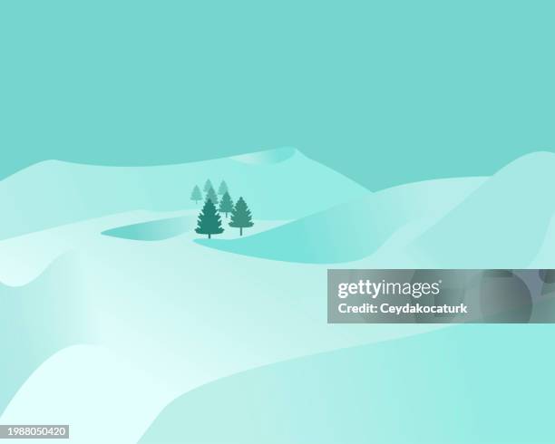 snow landscape and tree silhouettes. minimalist style - snow mountain background stock illustrations