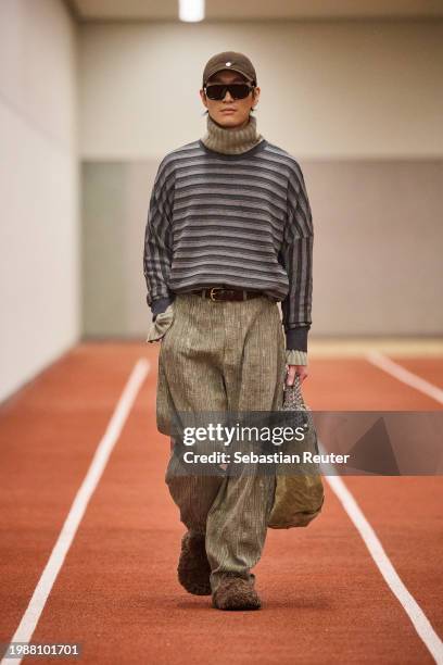 Model walks the runway at the William Fan Fashion show as part of Berlin Fashion Week AW24 on February 05, 2024 in Berlin, Germany.