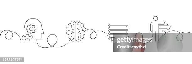 ilustrações de stock, clip art, desenhos animados e ícones de continuous one line drawing coaching icons concept. single line vector illustration. mentoring, learning, improvement, target. - continuidade