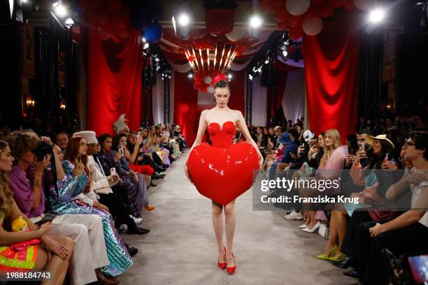 Model walks the runway at the Marina Hoermanseder Fashion show as part of Berlin Fashion Week AW24 at Zenner Berlin on February 8, 2024 in Berlin,...