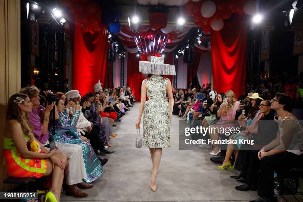 Model walks the runway at the Marina Hoermanseder Fashion show as part of Berlin Fashion Week AW24 at Zenner Berlin on February 8, 2024 in Berlin,...