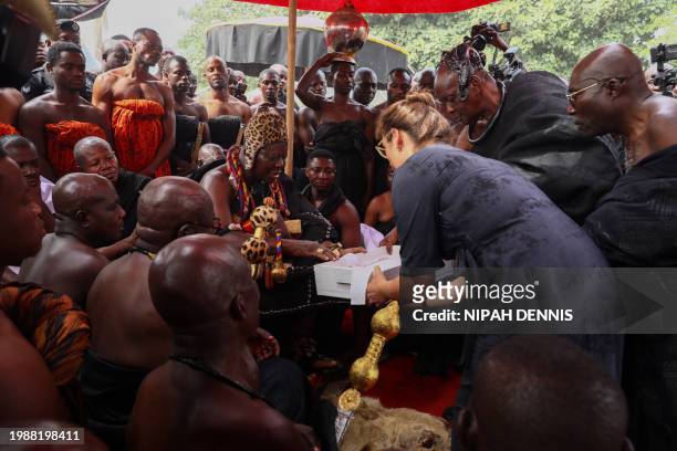 Otumfuo Osei Tutu II , Ghana's Asante king, receives artefacts returned by the Fowler Museum of UCLA to the Manhyia Palace in Kumasi, Ghana, on...