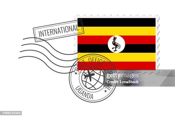 uganda postage stamp. postcard vector illustration with ugandan national flag isolated on white background. - uganda flag vector stock illustrations