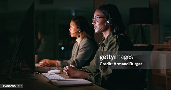 Someone Call Tech Support Business People Call Center And Night Communication For Customer ...
