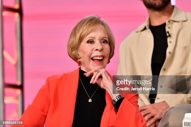 Carol Burnett speaks on stage at the Apple TV+ presentation of "Palm Royale" during the 2024 TCA Winter Press Tour at The Langham Huntington,...
