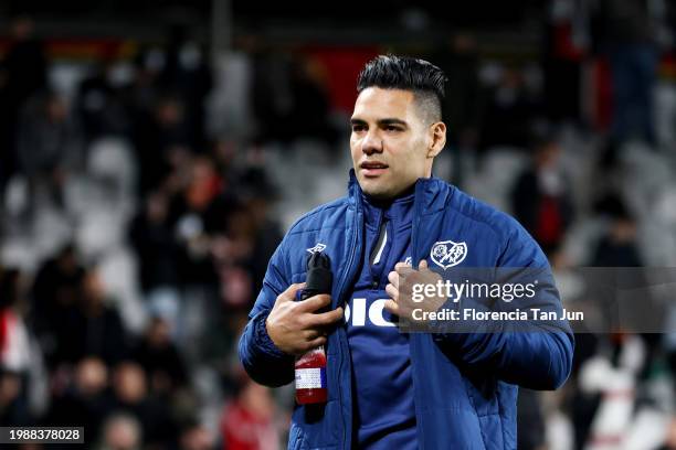 Radamel Falcao Garcia of Rayo Vallecano looks on prior to the LaLiga EA Sports match between Rayo Vallecano and Sevilla FC at Estadio de Vallecas on...