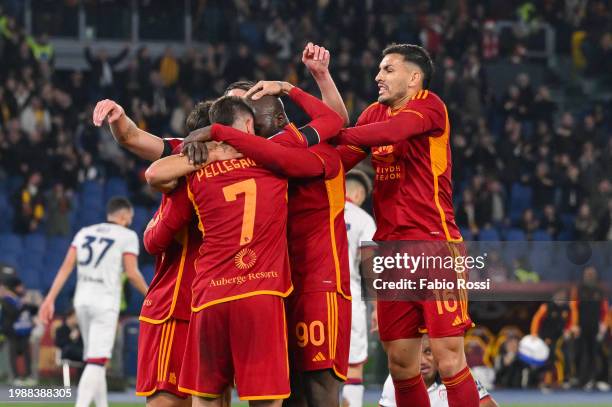 Paulo Dybala of AS Roma celebrates after scorig the second goal for his team during the Serie A TIM match between AS Roma and Cagliari - Serie A TIM...