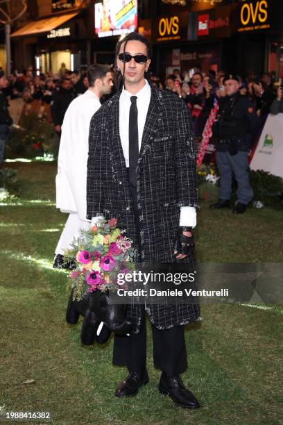 Ghali attends the green carpet during the 74th Sanremo Music Festival 2024 at Teatro Ariston on February 05, 2024 in Sanremo, Italy.