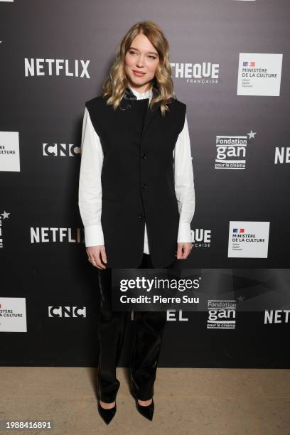 Léa Seydoux attends the "La Bete" Premiere at La Cinematheque on February 05, 2024 in Paris, France.