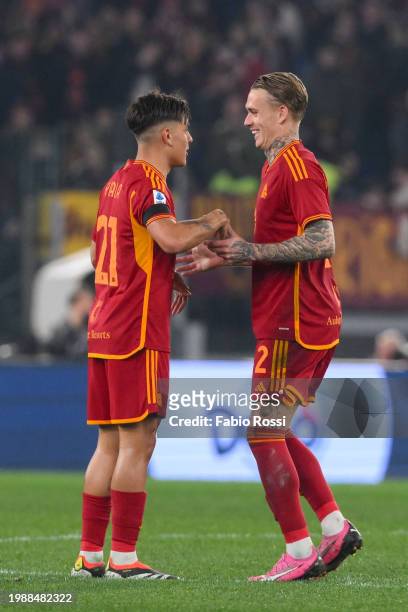 Paulo Dybala of AS Roma celebrates after scored the third goal for his team during the Serie A TIM match between AS Roma and Cagliari - Serie A TIM...