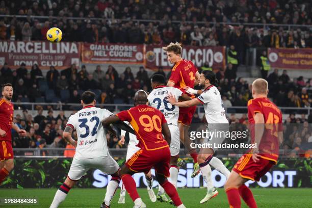 Roma player Dean Huijsen scores the fourth goal during the Serie A TIM match between AS Roma and Cagliari - Serie A TIM at Stadio Olimpico on...
