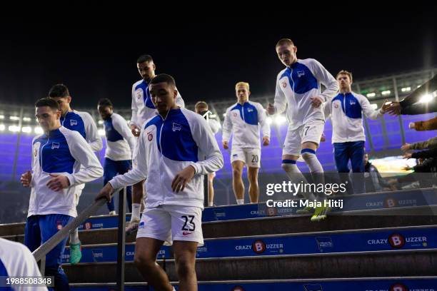 Bradley Ibrahim of Hertha BSC leaves after warm up prior to the Second Bundesliga match between Hertha BSC and Hamburger SV at Olympiastadion on...