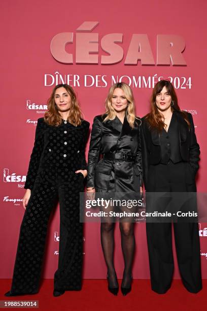 Audrey Diwan, Virginie Efira and Valérie Donzelli attend the Cesar 2024 - Nominee Dinner at Le Fouquet's on February 05, 2024 in Paris, France.