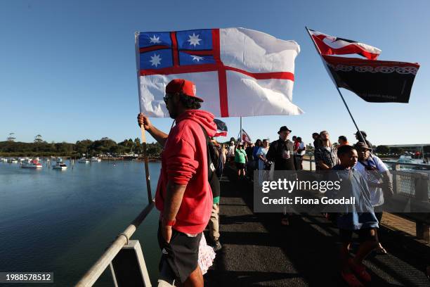 People take in the sights of Waitangi Day on February 06, 2024 in Waitangi, New Zealand. The Waitangi Day national holiday celebrates the signing of...