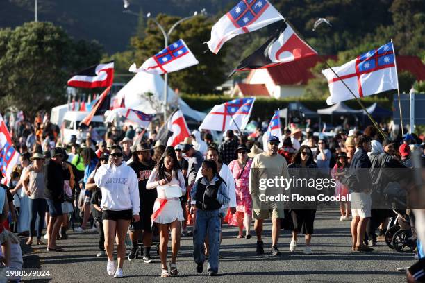 People take in the sights of Waitangi Day on February 06, 2024 in Waitangi, New Zealand. The Waitangi Day national holiday celebrates the signing of...