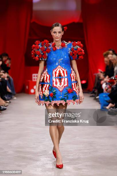 Model walks the runway at the Marina Hoermanseder Fashion show as part of Berlin Fashion Week AW24 at Zenner Berlin on February 8, 2024 in Berlin,...