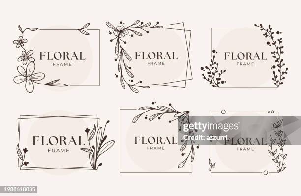 illustrations, cliparts, dessins animés et icônes de ensemble de modèles de cadres floraux - motif floral