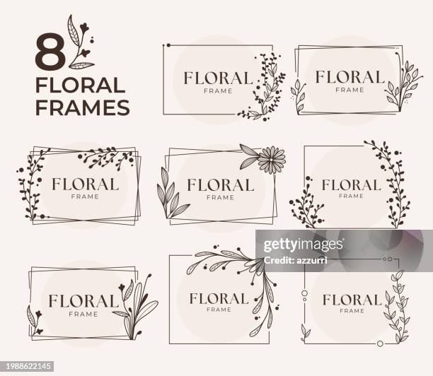 set eleganter vorlagen für blumenrahmen - hochzeitseinladung stock-grafiken, -clipart, -cartoons und -symbole
