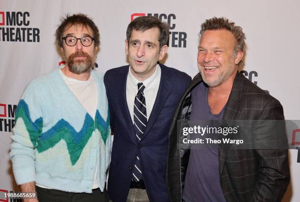 Sam Rockwell, Jonathan Marc Sherman and Norbert Leo Butz attend "The Connector" Company Celebration at MCC Theater on February 05, 2024 in New York...