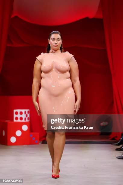 Model walks the runway at the Marina Hoermanseder Fashion show as part of Berlin Fashion Week AW24 at Zenner Berlin on February 8, 2024 in Berlin,...