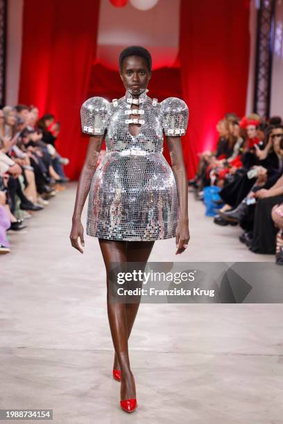 Model walks the runway at the Marina Hoermanseder Fashion show as part of Berlin Fashion Week AW24 at Zenner Berlin on February 8, 2024 in Berlin,...