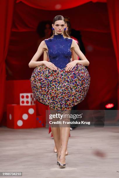 Model walks the runway at the Marina Hoermanseder Fashion show as part of Berlin Fashion Week AW24 at Zenner Berlin on February 8, 2024 in Berlin,...