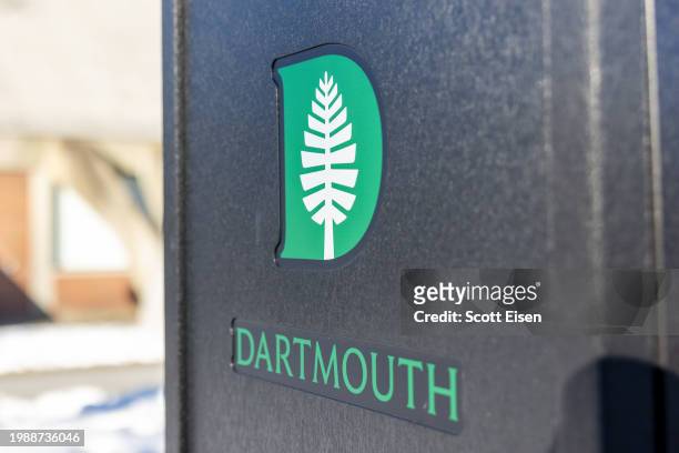 The Dartmouth College logo is seen on the Dartmouth College campus on February 8, 2024 in Hanover, New Hampshire. A National Labor Relations Board...