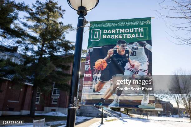 Signage for Dartmouth Athletics is seen near Leede Arena on the Dartmouth College campus on February 8, 2024 in Hanover, New Hampshire. A National...