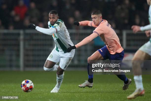 Leandro Bacuna of FC Groningen, Kristoffer Petersson of Fortuna Sittard during the Dutch KNVB Beker match between FC Groningen v Fortuna Sittard at...