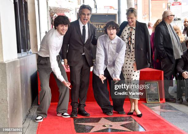 Keen Ruffalo, Mark Ruffalo, Bella Noche Ruffalo and Sunrise Coigney at the star ceremony where Mark Ruffalo is honored with a star on the Hollywood...