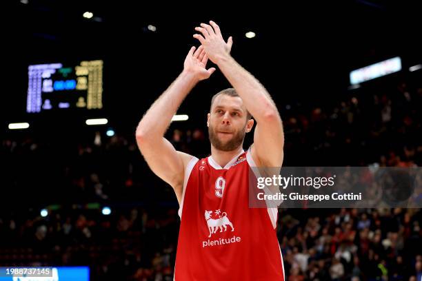 Nicolo Melli of EA7 Emporio Armani Milan celebrates the win at end of the Turkish Airlines EuroLeague Regular Season Round 26 match between EA7...