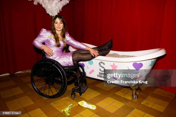 Kristina Vogel poses during at the Marina Hoermanseder Fashion show as part of Berlin Fashion Week AW24 at Zenner Berlin on February 8, 2024 in...