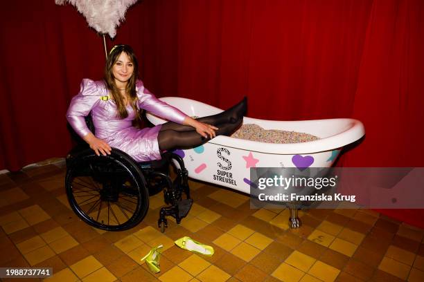 Kristina Vogel poses during at the Marina Hoermanseder Fashion show as part of Berlin Fashion Week AW24 at Zenner Berlin on February 8, 2024 in...