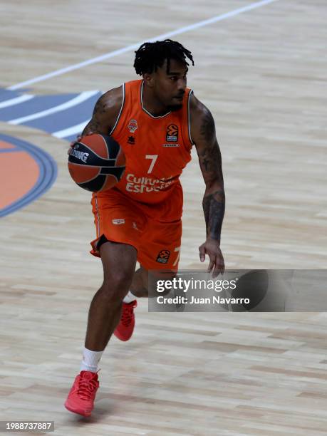 Chris Jones, #7 of Valencia Basket in action during the Turkish Airlines EuroLeague Regular Season Round 26 match between Valencia Basket and...