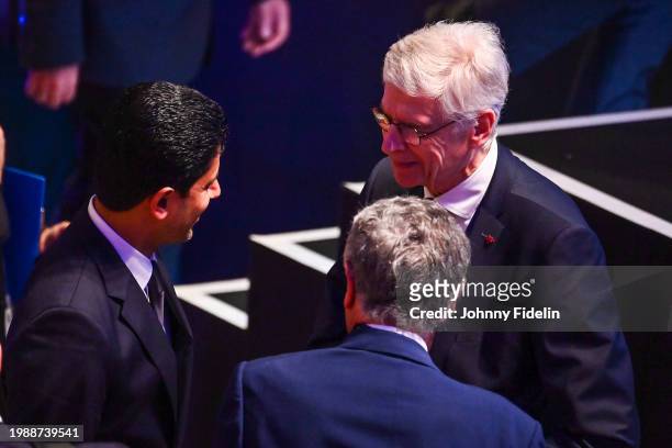 Nasser AL-KHELAIFI president of PSG and member of ECA and Arsene WENGER during the UEFA Congress at Maison De La Mutualite on February 8, 2024 in...