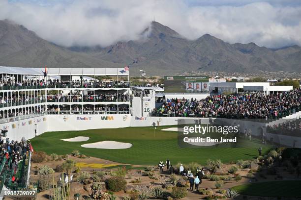 View of the 16th hole is seen during the first round of WM Phoenix Open at TPC Scottsdale on February 8, 2024 in Scottsdale, Arizona.