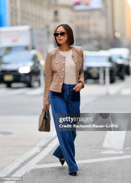 Aimee Song is seen attending L'AGENCE pre fashion week presentation on February 08, 2024 in New York City.