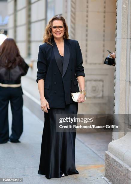Brooke Shields is seen attending L'AGENCE pre fashion week presentation on February 08, 2024 in New York City.
