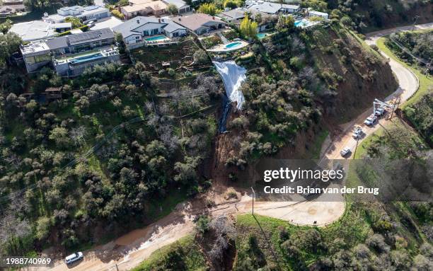 Los Angeles, CA Mudslides damaging both lanes of Mulholland Drive about 1/8th mile north of Skyline Drive was reported around midday Wednesday,...