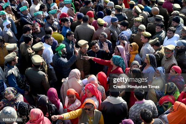 Farmers from Noida and Greater Noida head towards Delhi for protest at Parliament House on February 8, 2024 in Noida, India. Farmers protesting on...