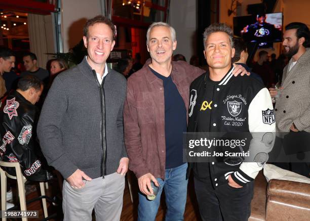 Jamie Horowitz, Colin Cowherd, and Kyle Brandt attend the Volume Super Bowl Party 2024 at Beer Park on February 07, 2024 in Las Vegas, Nevada.