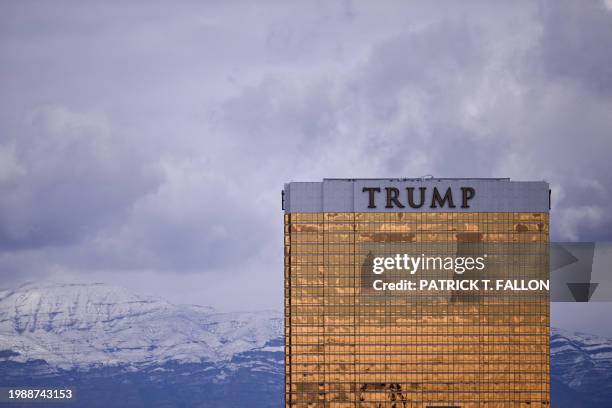 The Trump International Hotel Las Vegas ahead of Super Bowl LVIII in Las Vegas, Nevada on February 8, 2024.