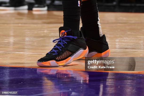 The sneakers worn by Bradley Beal of the Phoenix Suns on February 8, 2024 at Footprint Center in Phoenix, Arizona. NOTE TO USER: User expressly...