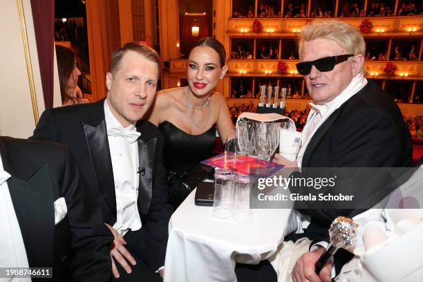 Oliver Pocher, Alessandra "Sandy" Meyer-Woelden, Heino during the Vienna Opera Ball 2024 at Vienna State Opera on February 8, 2024 in Vienna, Austria.