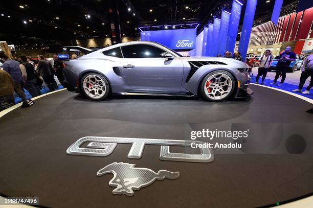 Ford shows off the new model 2025 Ford Mustang GTD during the Chicago Auto Show at McCormick Place convention center in Chicago, Illinois on February...