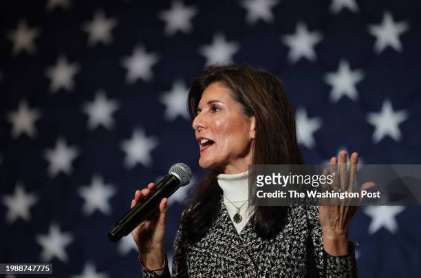 Republican presidential candidate Nikki Haley speaks to supporters at Coastal Carolina University on Sunday, January 28, 2024 in Conway, S.C. The...