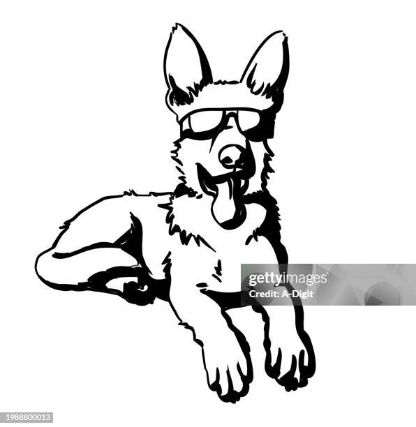 cool german shepherd ink - panting stock illustrations