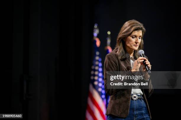 Republican presidential candidate, former U.N. Ambassador Nikki Haley speaks during a campaign rally at the University of South Carolina - Aiken on...